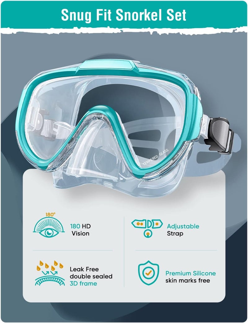 Seovediary Snorkel Set Adults Snorkeling Gear Anti-Fog Panoramic View Swim Mask Dry Top Snorkel Kit with Carry Bag for Snorkeling Scuba Diving Swimming Travel - Image 2
